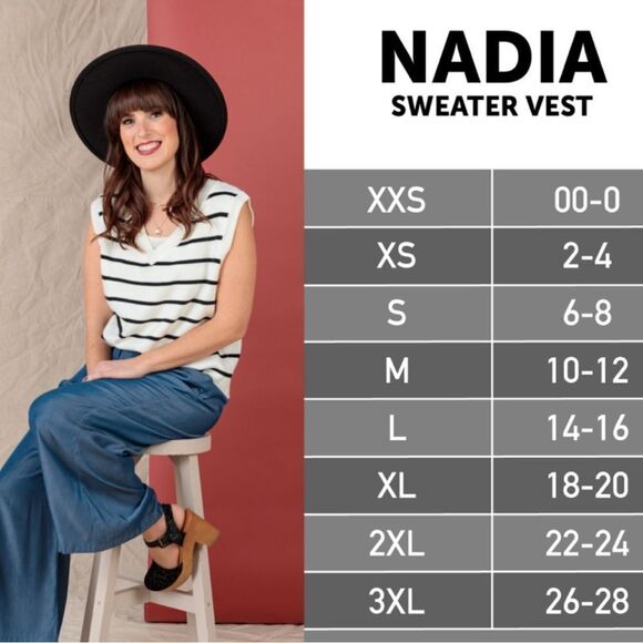 NWT LulaRoe Women’s “Nadia” Cream Color Cable Knit V Neck Sweater Vest - Size XL - Picture 6 of 8